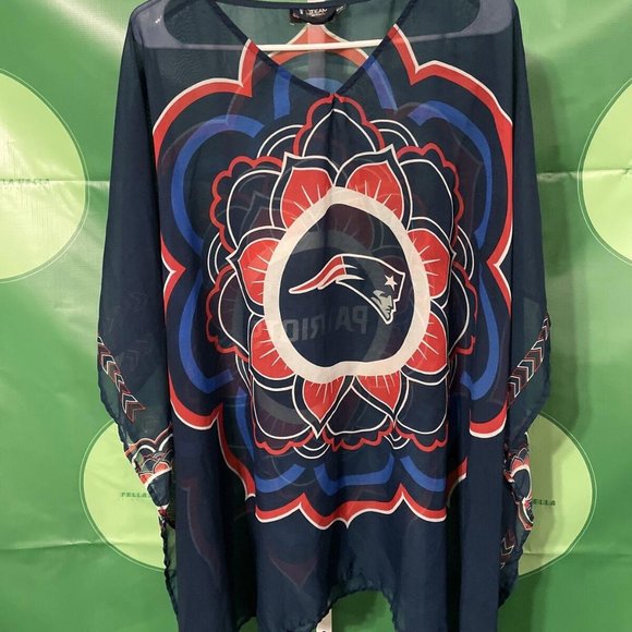 NEW ENGLAND PATRIOTS Women's logo semi sheer swim cover up in BLUE   OSFM - VGUC - Picture 1 of 8